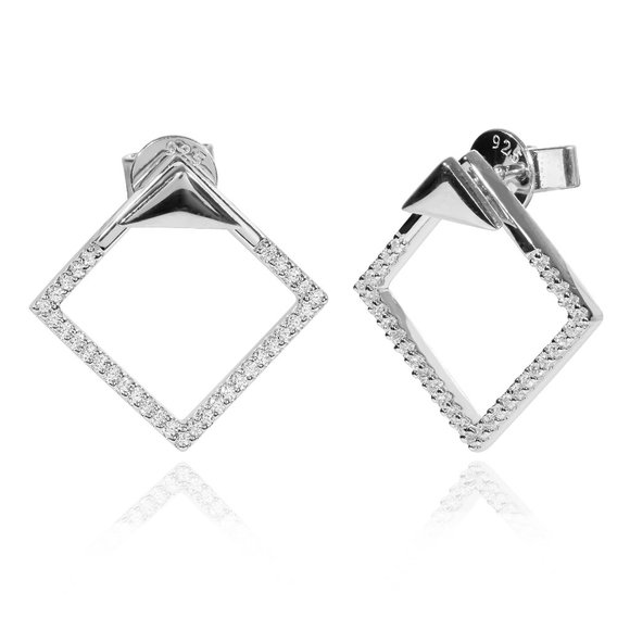 Square Cube Earrings with Triangle Studs - Picture 1 of 3